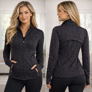 Member’s Mark Zen Active Jacket Small Dark Leopard Print Thumbhole Zip
